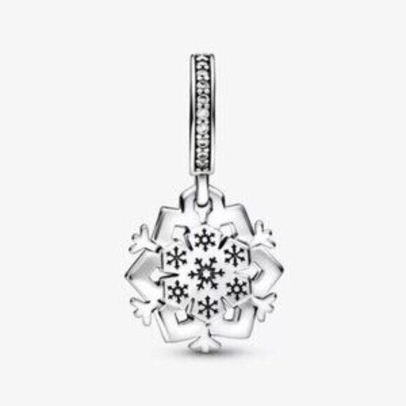 Pandora Sparkling Snowflake Double Dangle Charm - Picture 2 of 4